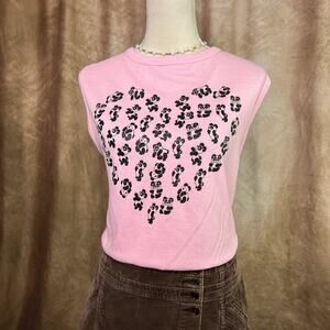 Vintage 70s Panda Bear Heart Sleeveless Shirt Sweatshirt Pink Cottage Cute Indie